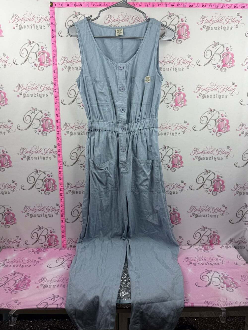 Lucy & Yak jumper one piece pants Light Blue Sleeveless Button-Front Jumpsuit